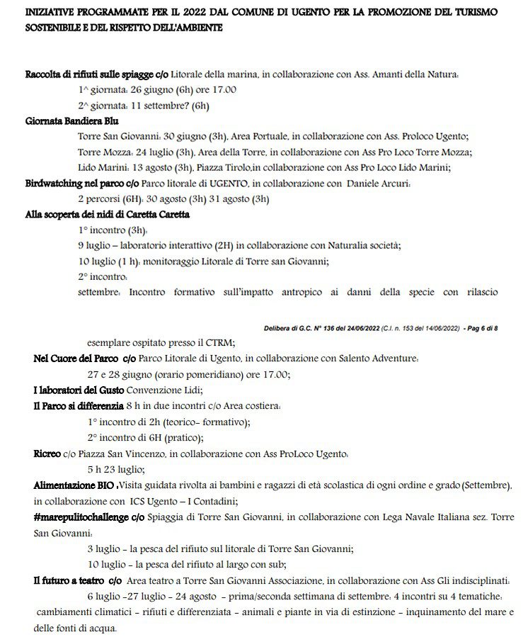 Calendario bandiera blu Ugento