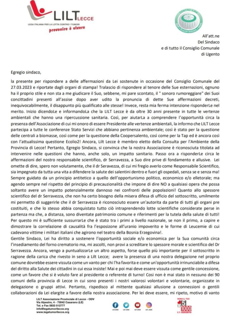 lettera lilt lecce al sindaco di Ugento